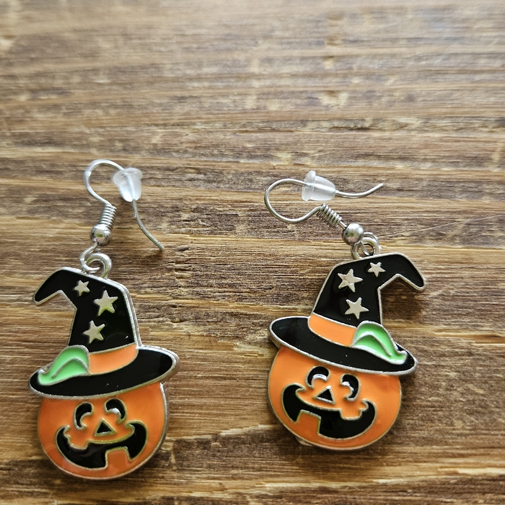 Halloween Pumpkin Earrings - Black, Orange, Green
